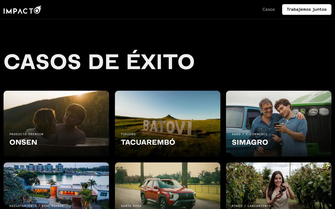 Casos de éxito de agenciaimpacto.com.uy: Onsen, Tacuarembó y Simagro arriba, cada uno con su foto