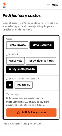 La franja de la escuela en un celular: Piloto Comercial elegido, ya piloto privado y con el psicofísico, y el mensaje listo