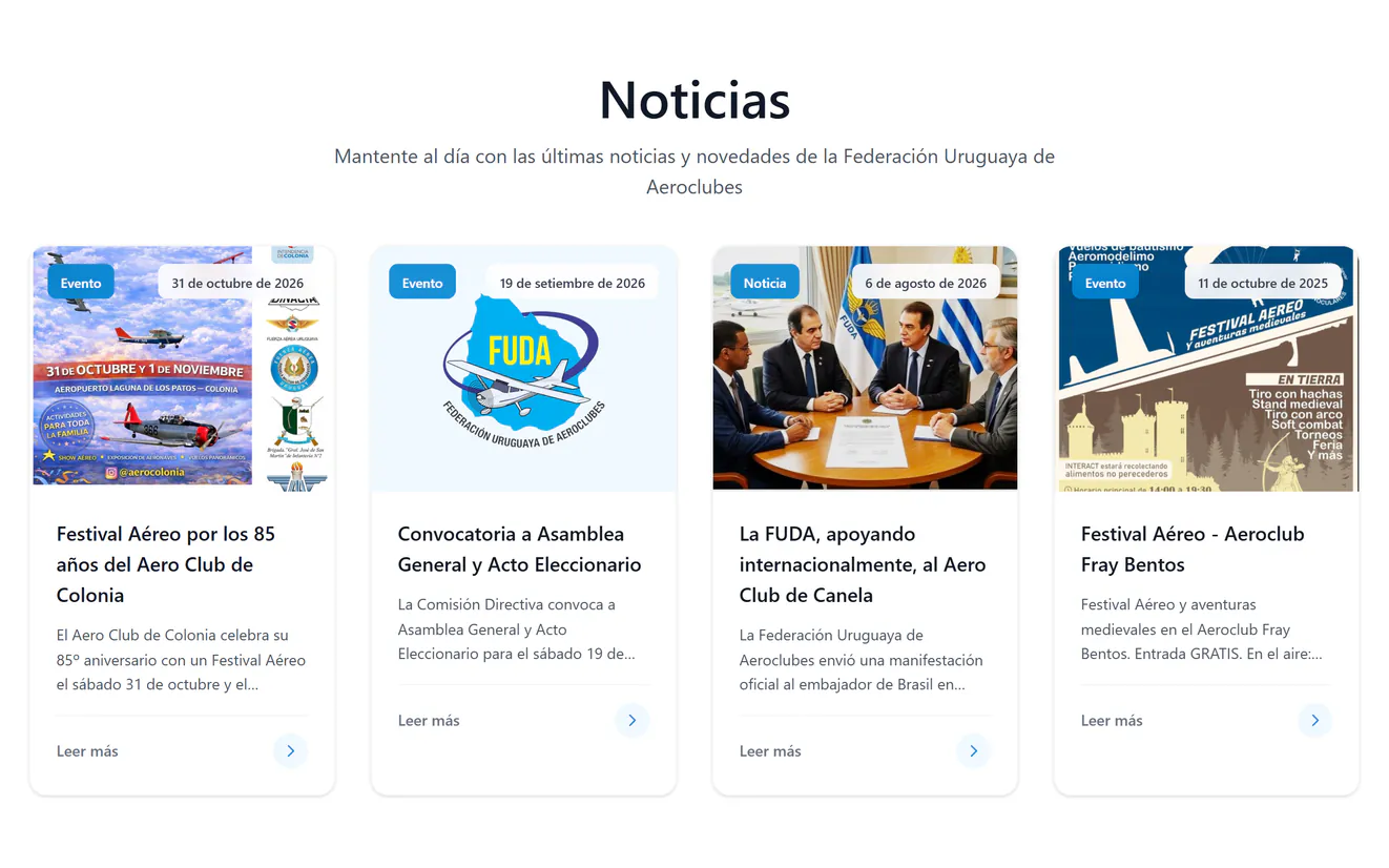 Noticias en la web de FUDA: festivales aéreos, asambleas y novedades, cada una con su fecha
