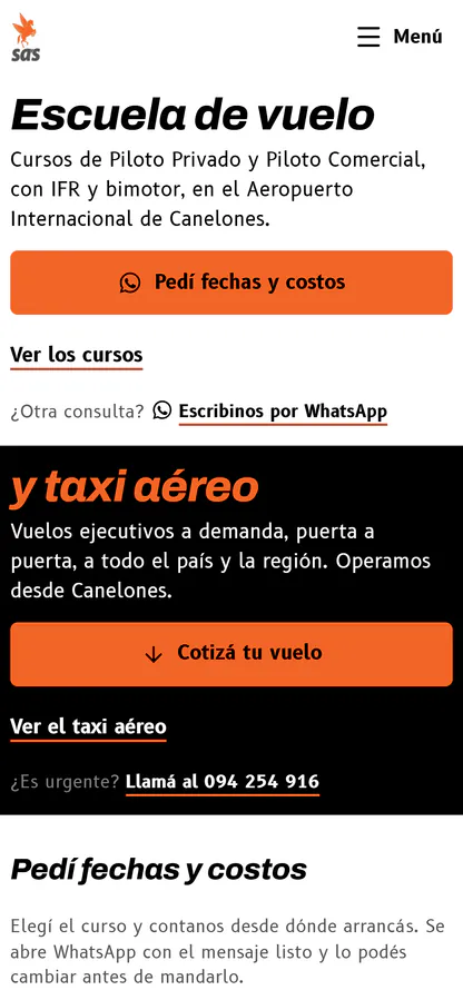 La misma portada en un celular: la escuela arriba y el taxi aéreo abajo